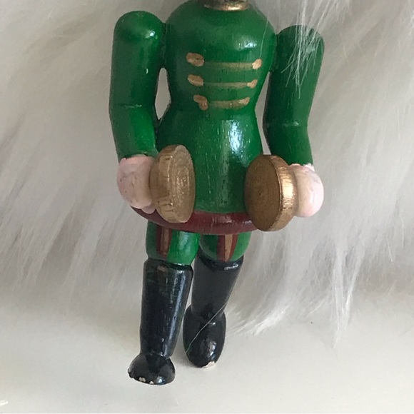 Wooden Soldier Green Suit Hat Mustache Cymbals Christmas Ornament - Vintage - Picture 7 of 11